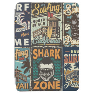 Vintage colourful surfing posters set with surf bu iPad air cover