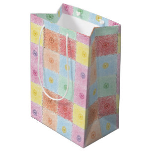 Vintage Colourful trendy Flowers pattern Birthday  Medium Gift Bag