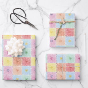 Vintage Colourful trendy Flowers pattern Birthday  Wrapping Paper Sheet