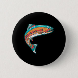 Vintage Colourful Trout Fishing Retro Fish Graphic 6 Cm Round Badge