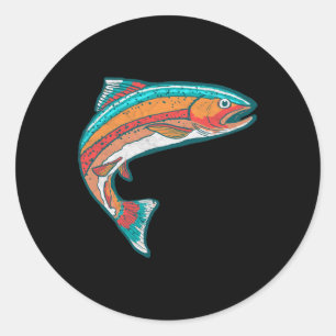 Vintage Colourful Trout Fishing Retro Fish Graphic Classic Round Sticker