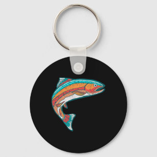 Vintage Colourful Trout Fishing Retro Fish Graphic Key Ring