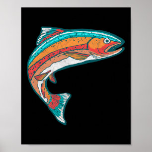 Vintage Colourful Trout Fishing Retro Fish Graphic Poster