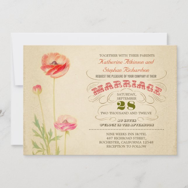 vintage colourful  typographic wedding invitation (Front)