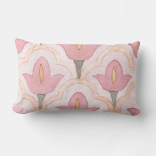 Vintage colourful watercolor Moroccan floral pink Lumbar Cushion