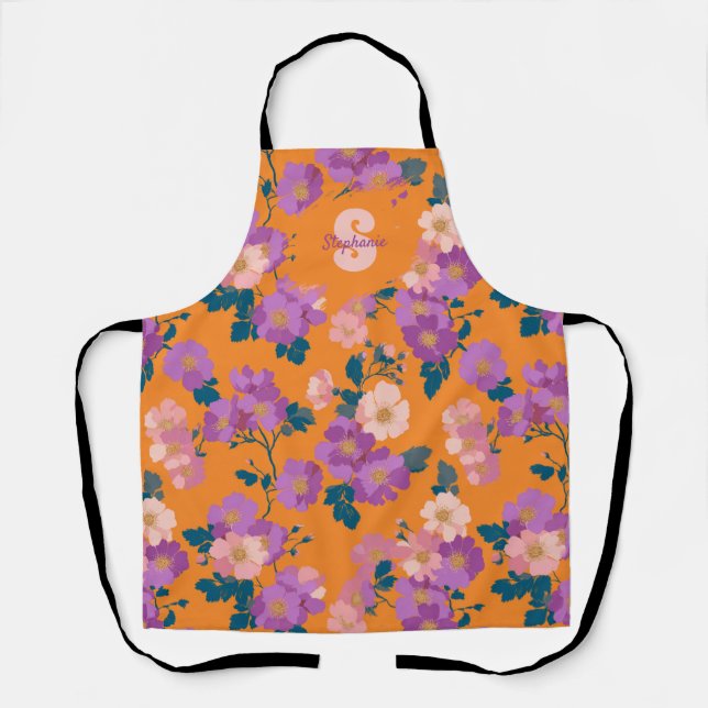 Vintage Colourful Wild Roses Pattern Apron (Front)