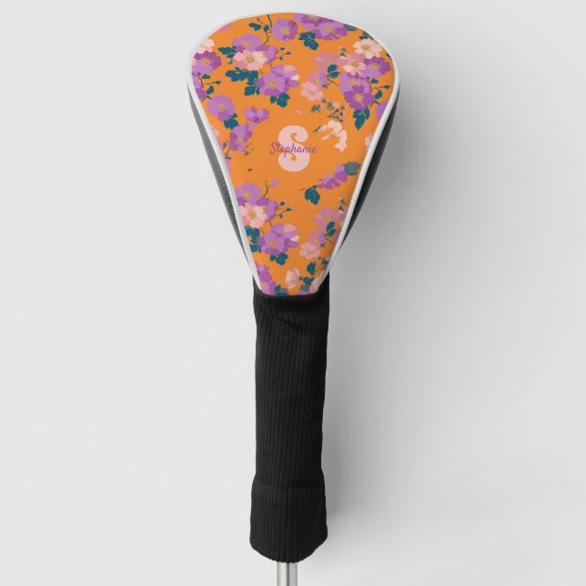 Vintage Colourful Wild Roses Pattern Golf Head Cover (Front)