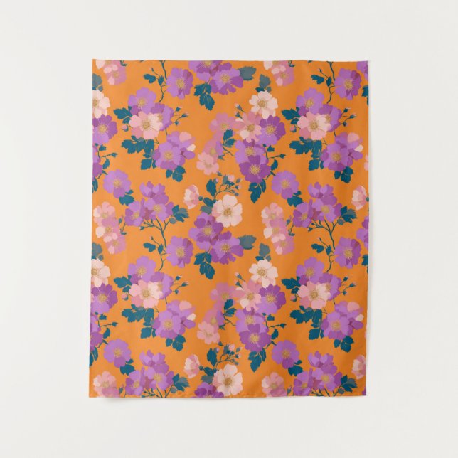Vintage Colourful Wild Roses Pattern Tapestry (Front)