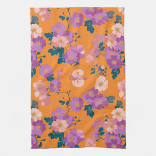 Vintage Colourful Wild Roses Pattern Tea Towel
