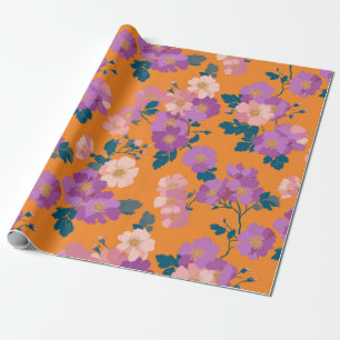 Vintage Colourful Wild Roses Pattern Wrapping Paper