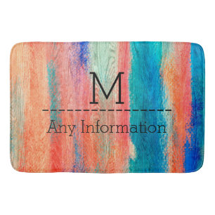 Vintage Colourful Wood Grain Monogram Bath Mat