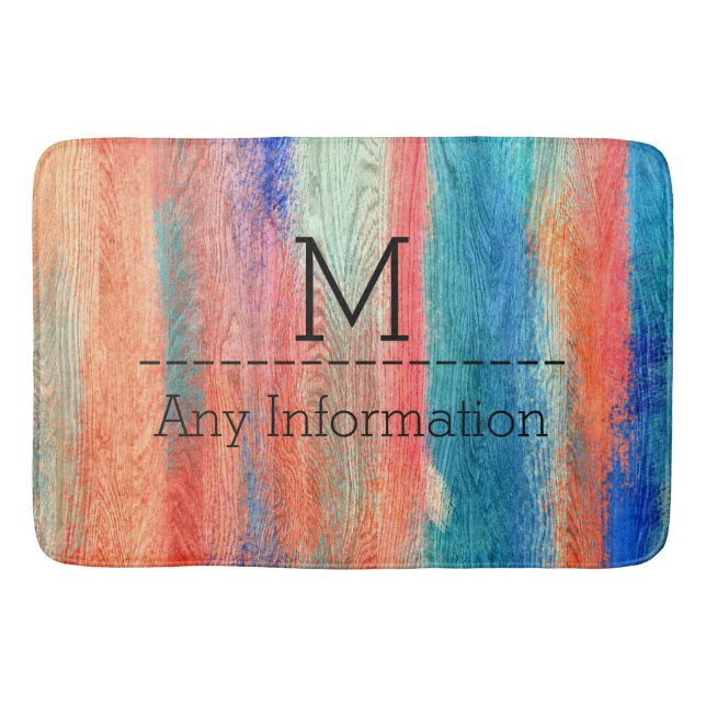 Vintage Colourful Wood Grain Monogram Bath Mat (Front)
