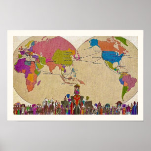 Vintage Colourful World Map Poster