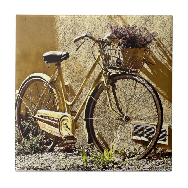 Vintage Colourful Yellow Bicycle       Ceramic Tile (Front)