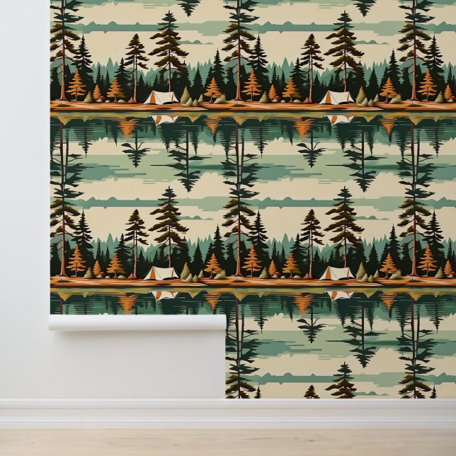 Vintage Colours Camping Themed Wallpaper (Application)
