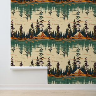 Vintage Colours Camping Themed Wallpaper