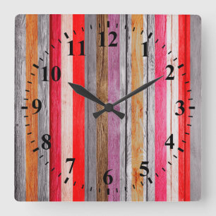 Vintage Colours Wood Look #4 Square Wall Clock