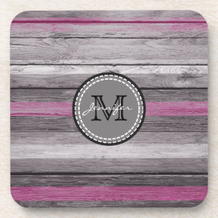 Vintage Colours Wood Look Monogram #7 Coaster