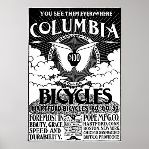 Vintage Columbia Bicycles Advertisement Poster