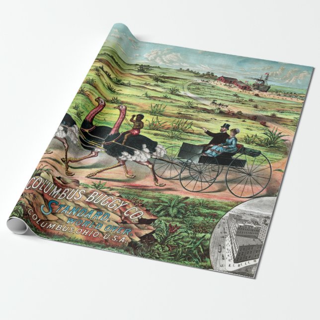 Vintage Columbus Buggy Company Australian Ostrich Wrapping Paper (Unrolled)