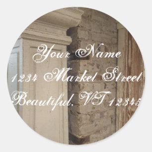 Vintage Column Brick Address Classic Round Sticker