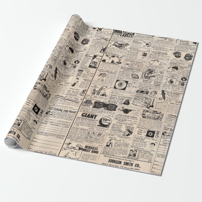Vintage Comic Book Classified Ads Wrapping Paper (Unrolled)