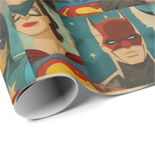 Vintage comic book heroes in retro colours wrapping paper