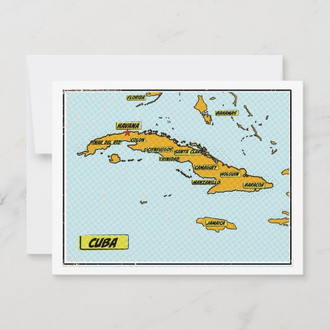 Vintage Comic Book Map Of Cuba (Front)