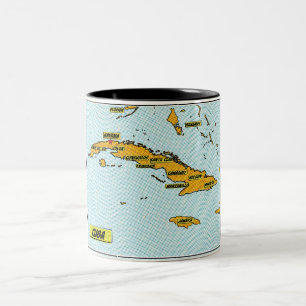Vintage Comic Book Map Of Cuba Two-Tone Coffee Mug