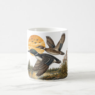 Vintage Common Loon Pair Flying Lake Wildlife Bird Coffee Mug
