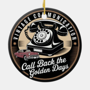"Vintage Communication" Retro Emblem Design Ceramic Ornament