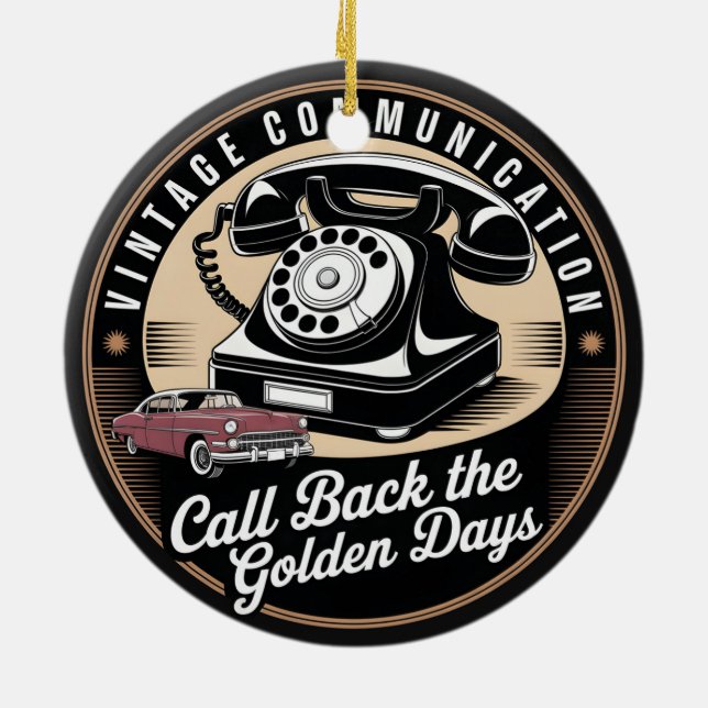 "Vintage Communication" Retro Emblem Design Ceramic Ornament (Back)