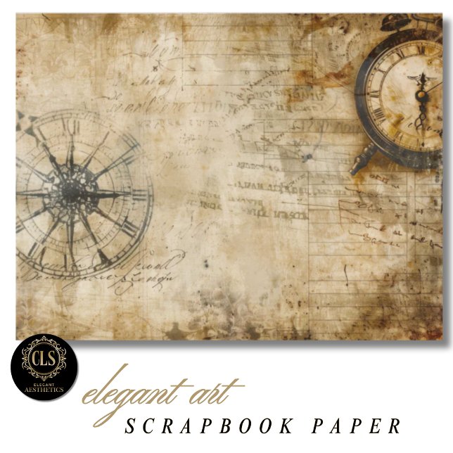 Vintage Compass Antique Clock Scrapbook Paper (Scrapbook Paper - Vintage Compass Antique Clock)