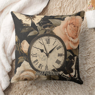 Vintage Compass Butterfly Floral Brown Cushion