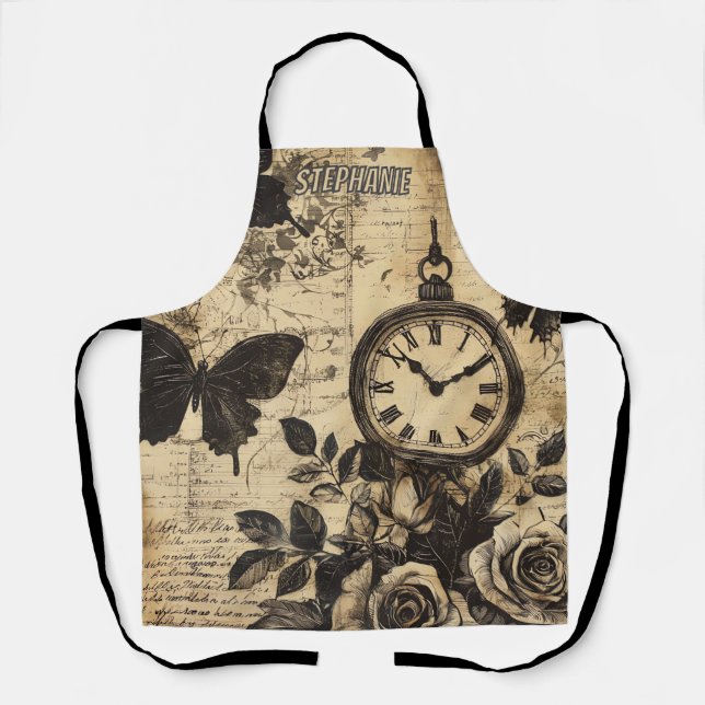 Vintage Compass & Butterfly - Rustic Paper (1) Apron (Front)