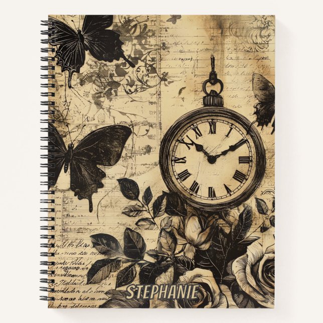 Vintage Compass & Butterfly - Rustic Paper (1) Notebook (Front)