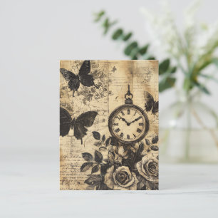 Vintage Compass & Butterfly - Rustic Paper (1) Postcard