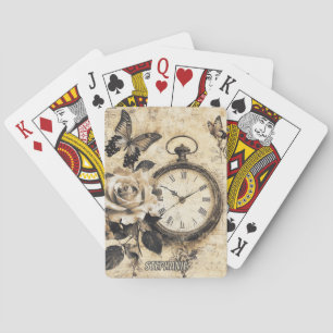 Vintage Compass & Butterfly - Rustic Paper (2) Playing Cards