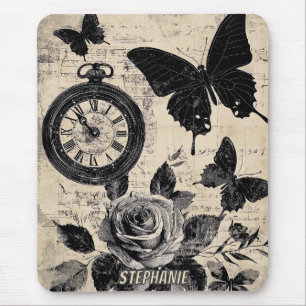 Vintage Compass & Butterfly - Rustic Paper (3) Mouse Pad