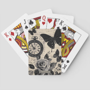 Vintage Compass & Butterfly - Rustic Paper (3) Playing Cards