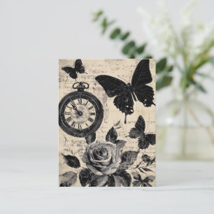 Vintage Compass & Butterfly - Rustic Paper (3) Postcard