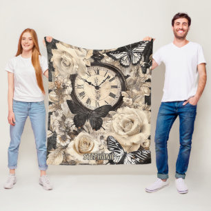 Vintage Compass & Butterfly - Rustic Paper (4) Fleece Blanket