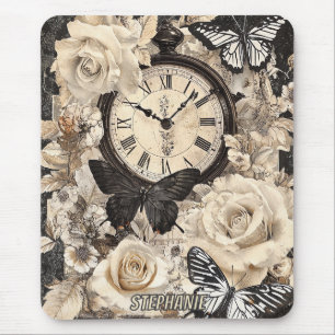 Vintage Compass & Butterfly - Rustic Paper (4) Mouse Pad