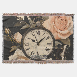 Vintage Compass & Butterfly - Rustic Paper (5) Throw Blanket