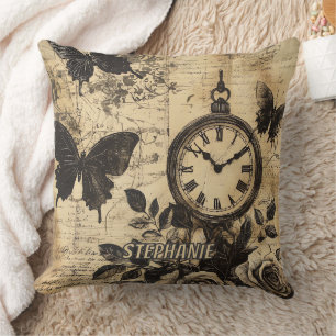 Vintage Compass & Butterfly - Rustic Paper Cushion
