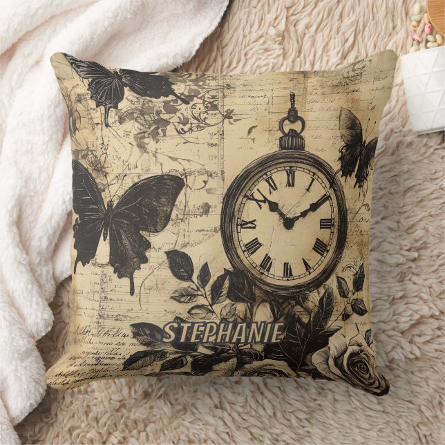 Vintage Compass & Butterfly - Rustic Paper Cushion (Blanket)