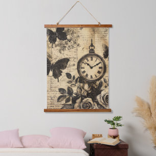 Vintage Compass & Butterfly - Rustic Paper Hanging Tapestry