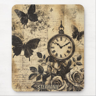 Vintage Compass & Butterfly - Rustic Paper Mouse Pad