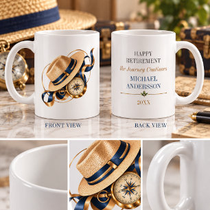 Vintage Compass Happy Retirement Navy Gold Coffee Mug