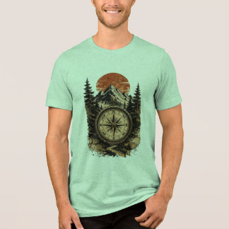Vintage Compass Mountain Sunset Design Tri-Blend Shirt